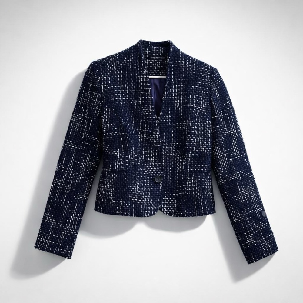 Mario Serrani Italy‎ Navy Blue Tweed Wool Blend Blazer Jacket Womens Size 12